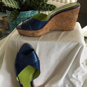 Via Spiga Blue Patent Leather Shoe with Cork Wedge